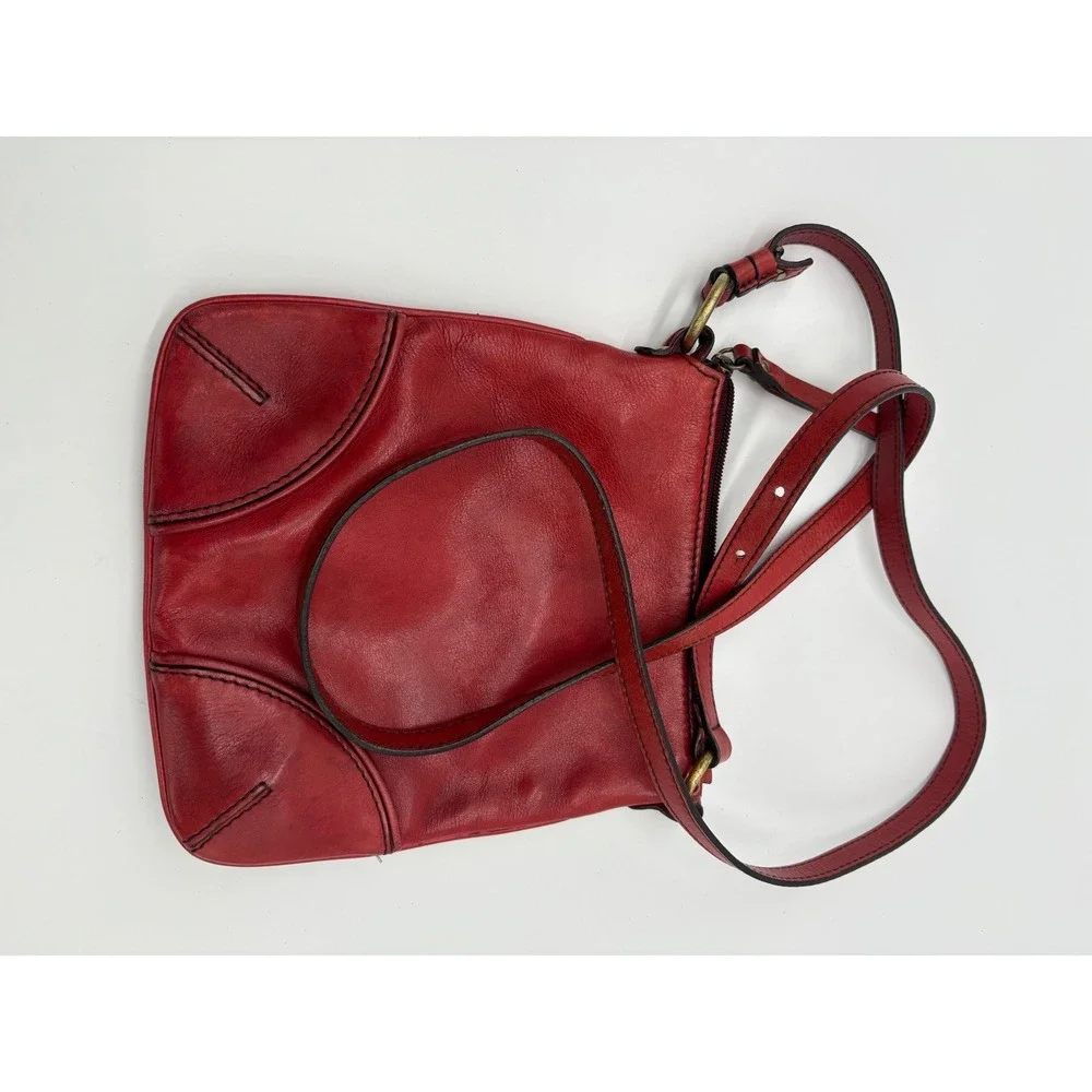 Coccinelle Red Leather Crossbody Bag Italian Small Messenger Purse Gold Logo